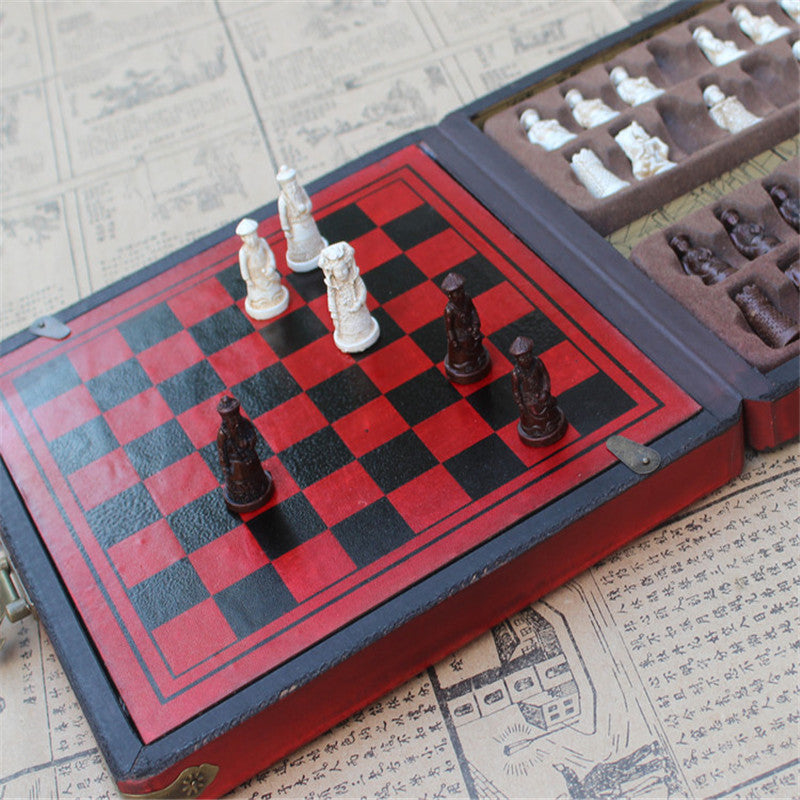 Vintage Chinese Warrior Chess Set – Sculpted Resin Pieces
