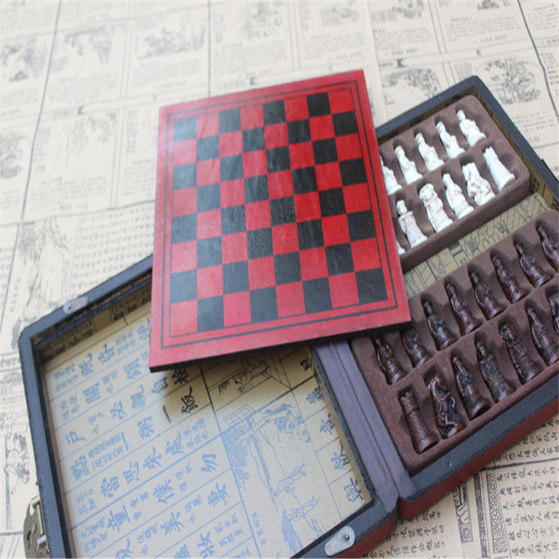 Vintage Chinese Warrior Chess Set – Sculpted Resin Pieces