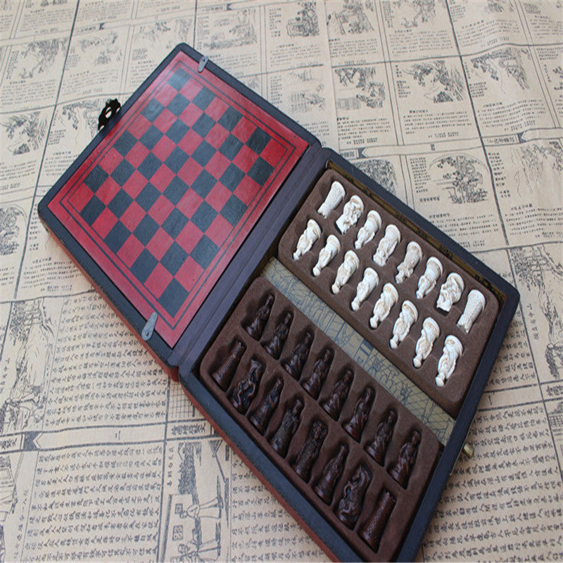 Vintage Chinese Warrior Chess Set – Sculpted Resin Pieces