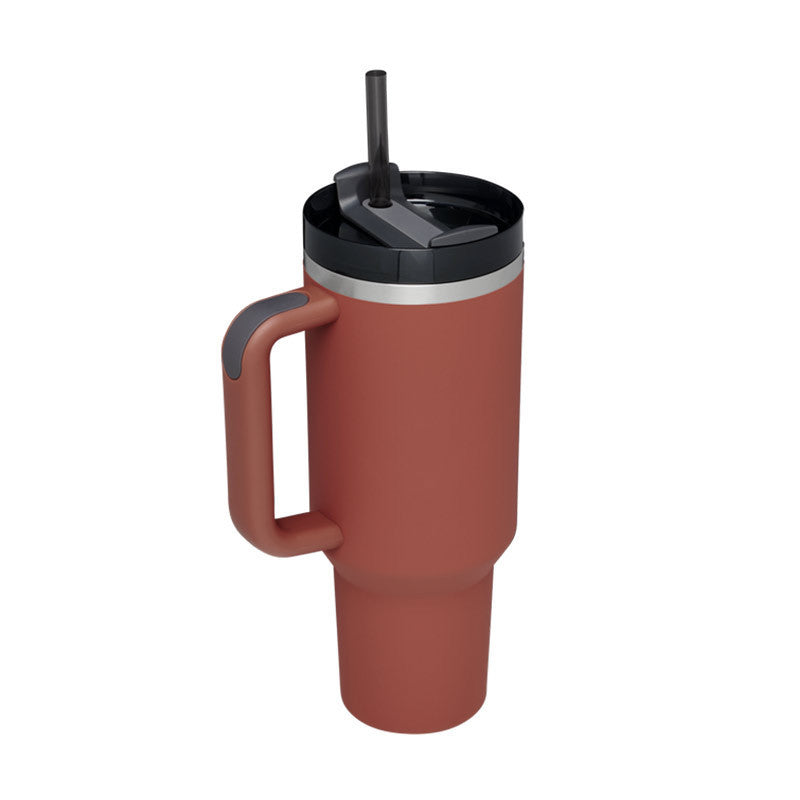 40 oz Insulated Tumbler with Handle & Straw – Spill-Proof