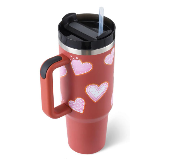 40 oz Insulated Tumbler with Handle & Straw – Spill-Proof