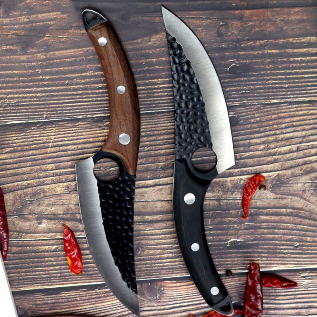 Forged Butcher Knife with Sheath – Curved Blade, Steel Grip