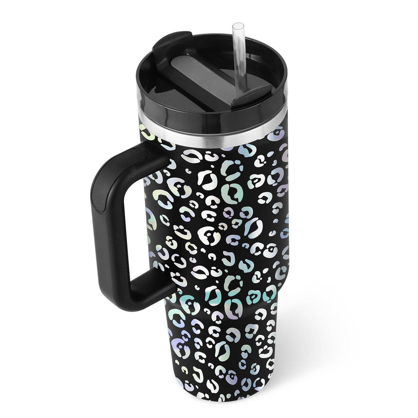40 oz Insulated Tumbler with Handle & Straw – Spill-Proof