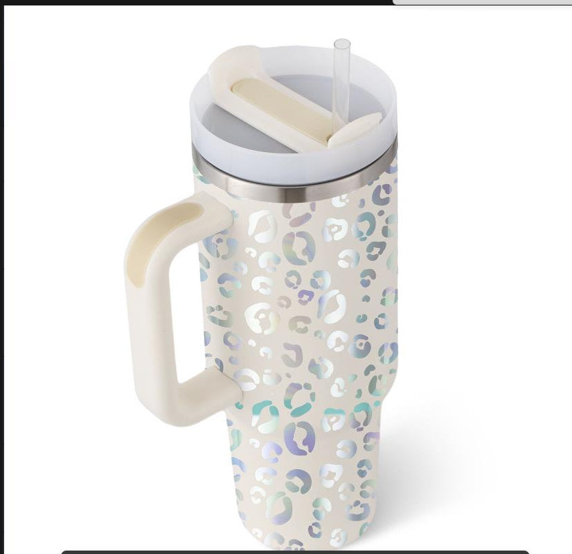 40 oz Insulated Tumbler with Handle & Straw – Spill-Proof