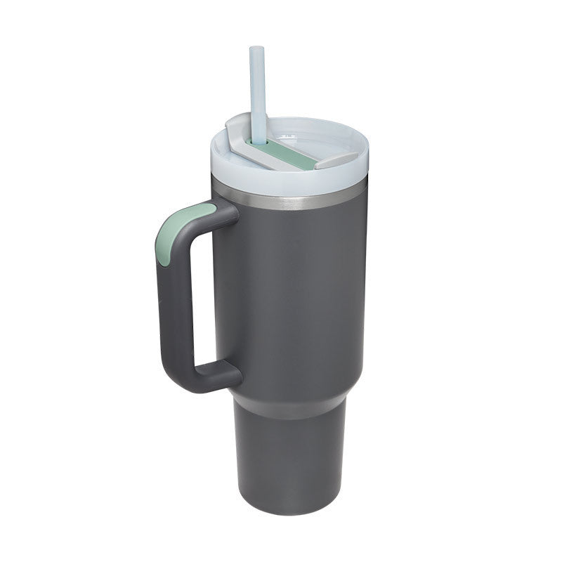 40 oz Insulated Tumbler with Handle & Straw – Spill-Proof