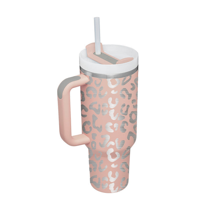 40 oz Insulated Tumbler with Handle & Straw – Spill-Proof