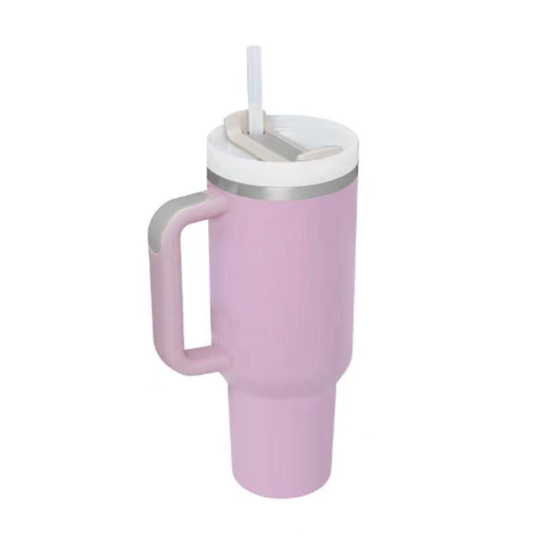 40 oz Insulated Tumbler with Handle & Straw – Spill-Proof