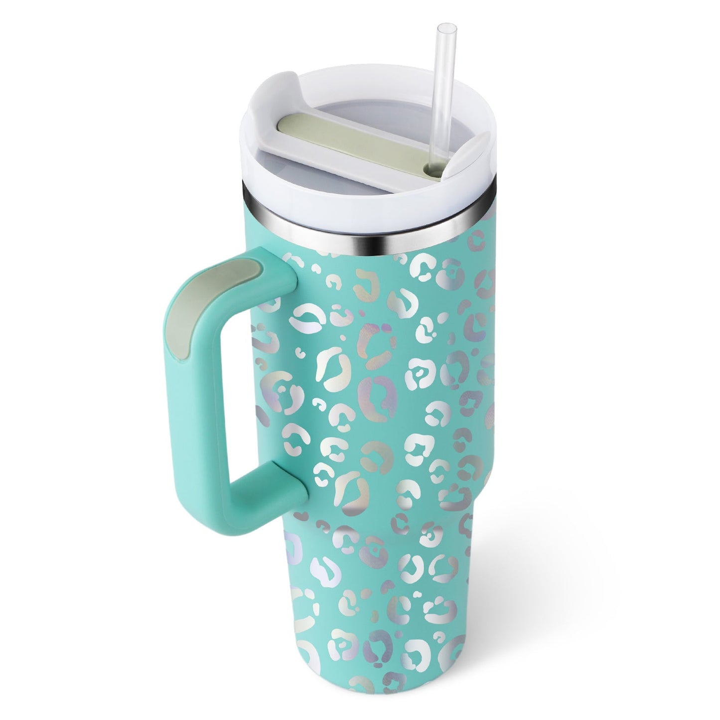 40 oz Insulated Tumbler with Handle & Straw – Spill-Proof
