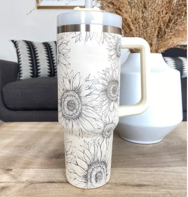 40 oz Insulated Tumbler with Handle & Straw – Spill-Proof
