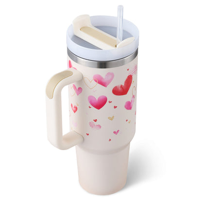 40 oz Insulated Tumbler with Handle & Straw – Spill-Proof