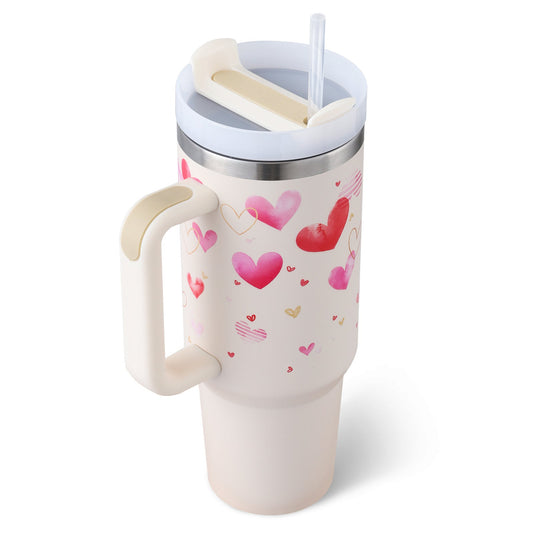 40 oz Insulated Tumbler with Handle & Straw – Spill-Proof