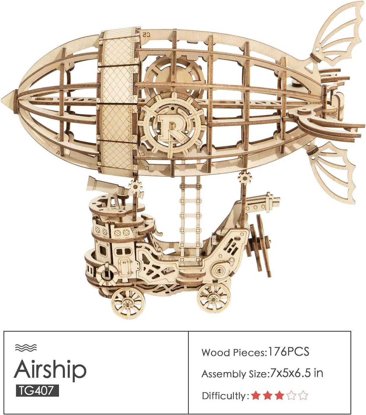 Wooden Steampunk Airship Puzzle – 3D Mechanical Model Kit