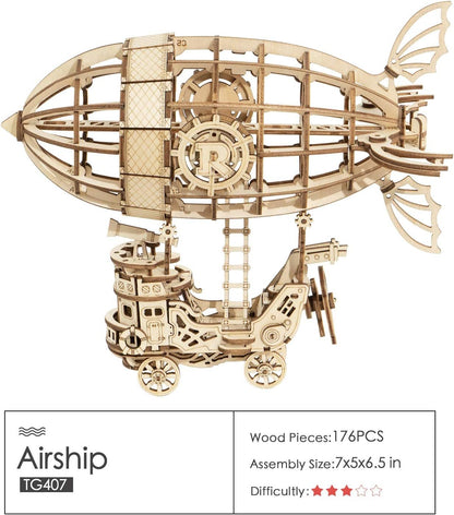 Wooden Steampunk Airship Puzzle – 3D Mechanical Model Kit