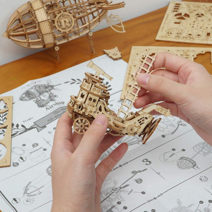 Wooden Steampunk Airship Puzzle – 3D Mechanical Model Kit