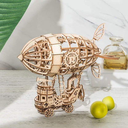 Wooden Steampunk Airship Puzzle – 3D Mechanical Model Kit