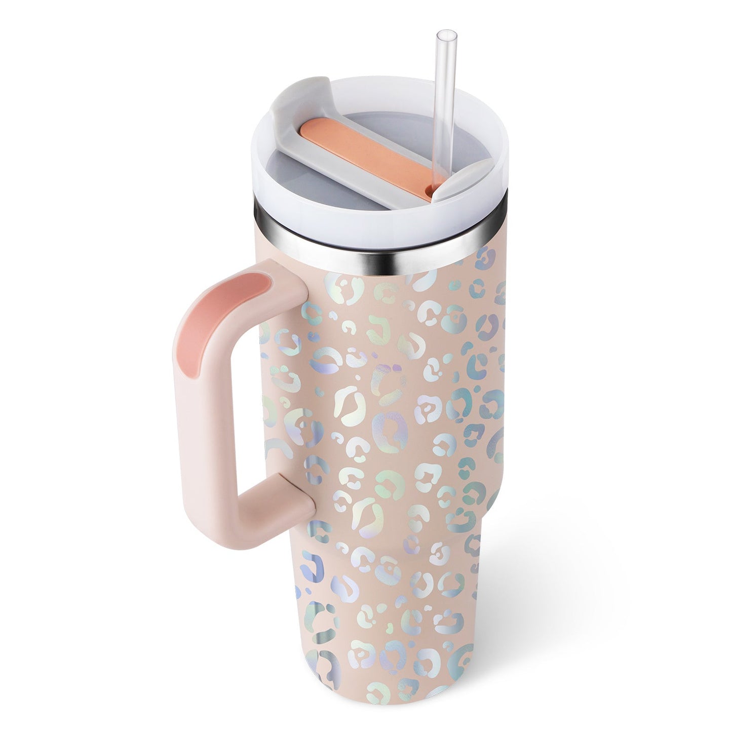 40 oz Insulated Tumbler with Handle & Straw – Spill-Proof