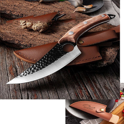 Forged Butcher Knife with Sheath – Curved Blade, Steel Grip