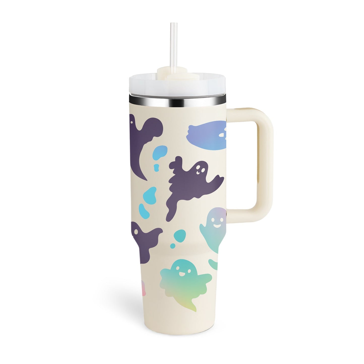 40 oz Insulated Tumbler with Handle & Straw – Spill-Proof