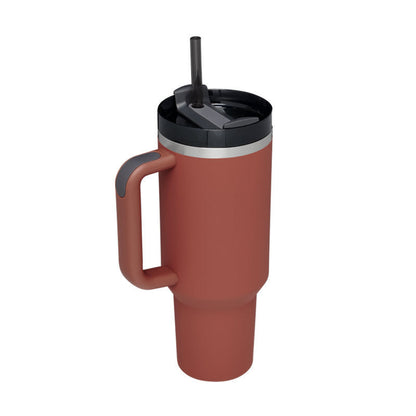 40 oz Insulated Tumbler with Handle & Straw – Spill-Proof