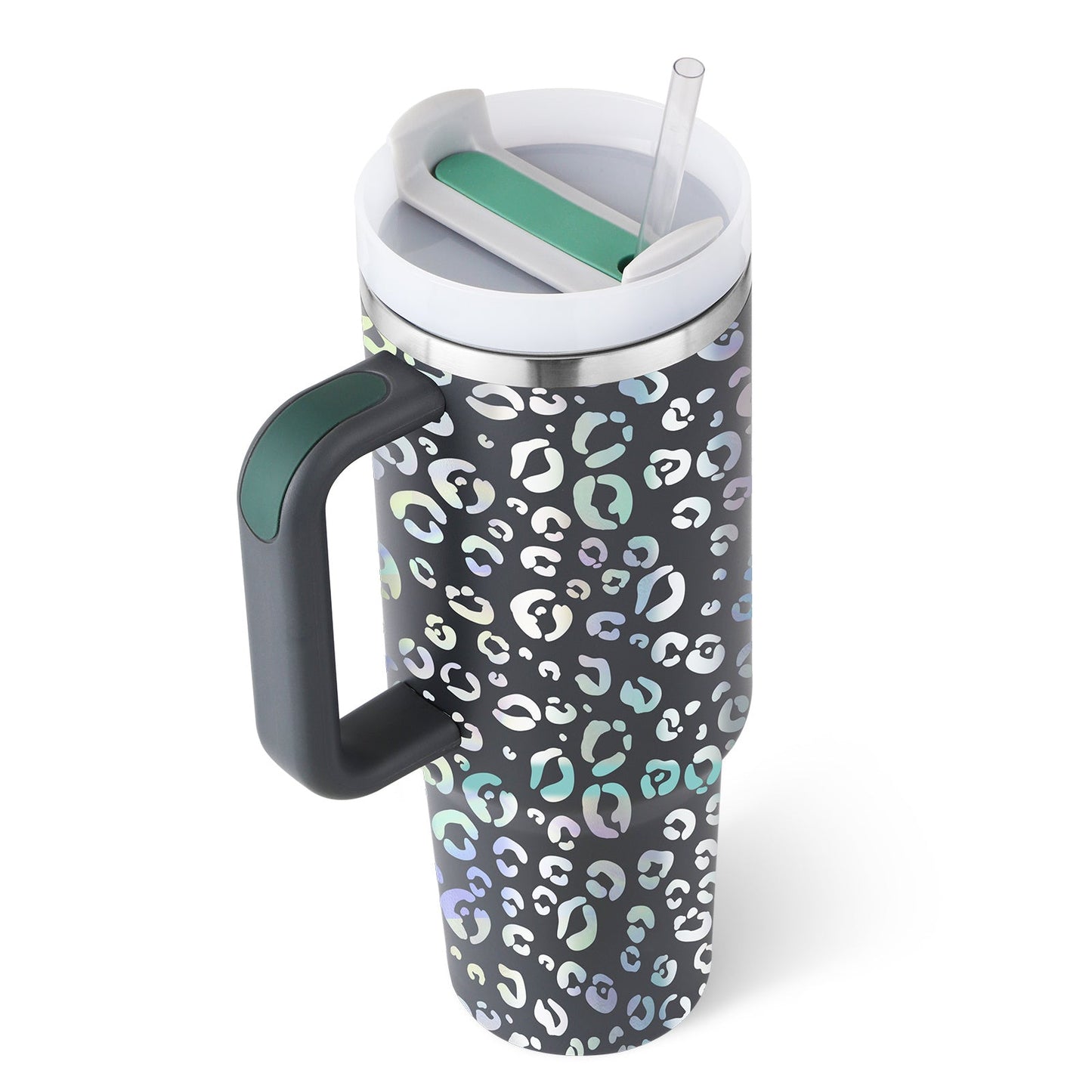 40 oz Insulated Tumbler with Handle & Straw – Spill-Proof