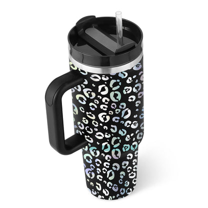 40 oz Insulated Tumbler with Handle & Straw – Spill-Proof