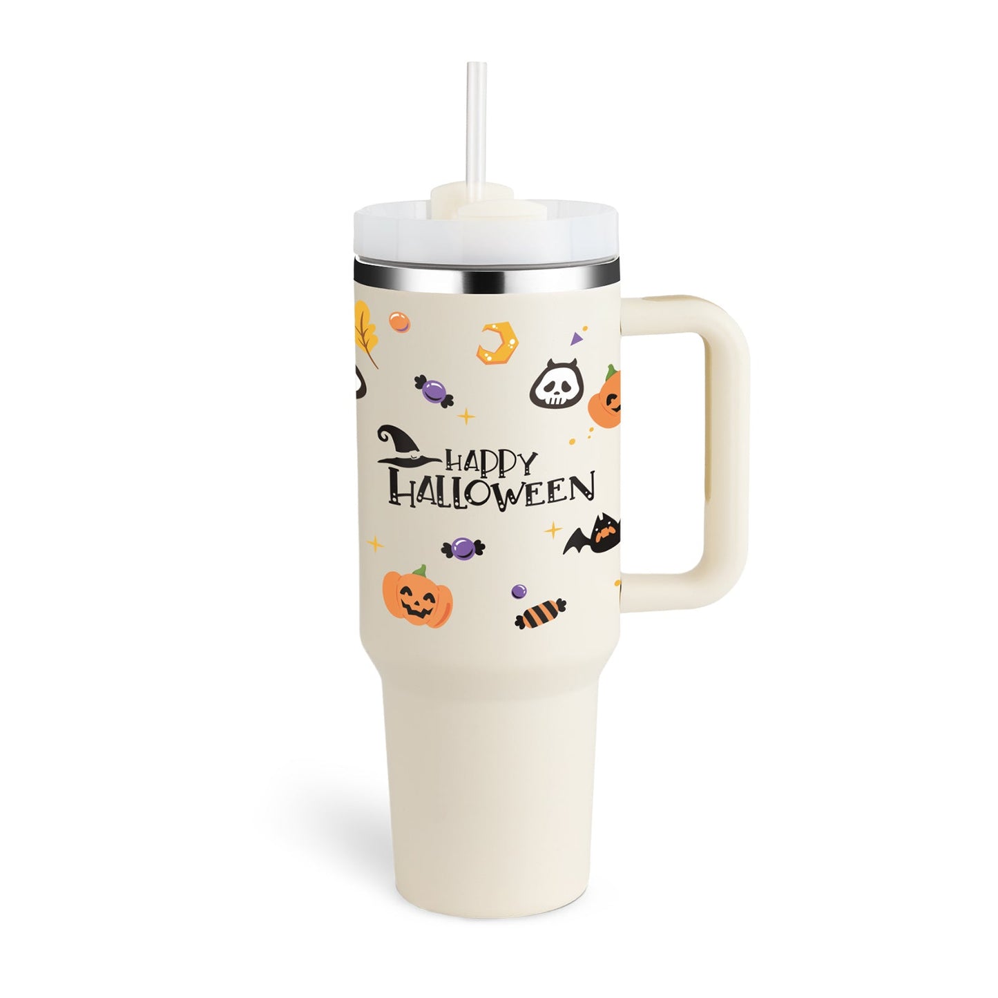 40 oz Insulated Tumbler with Handle & Straw – Spill-Proof