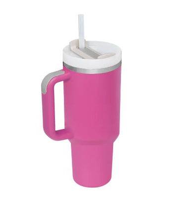 40 oz Insulated Tumbler with Handle & Straw – Spill-Proof