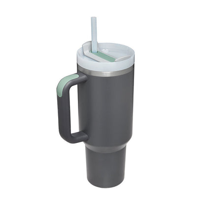 40 oz Insulated Tumbler with Handle & Straw – Spill-Proof