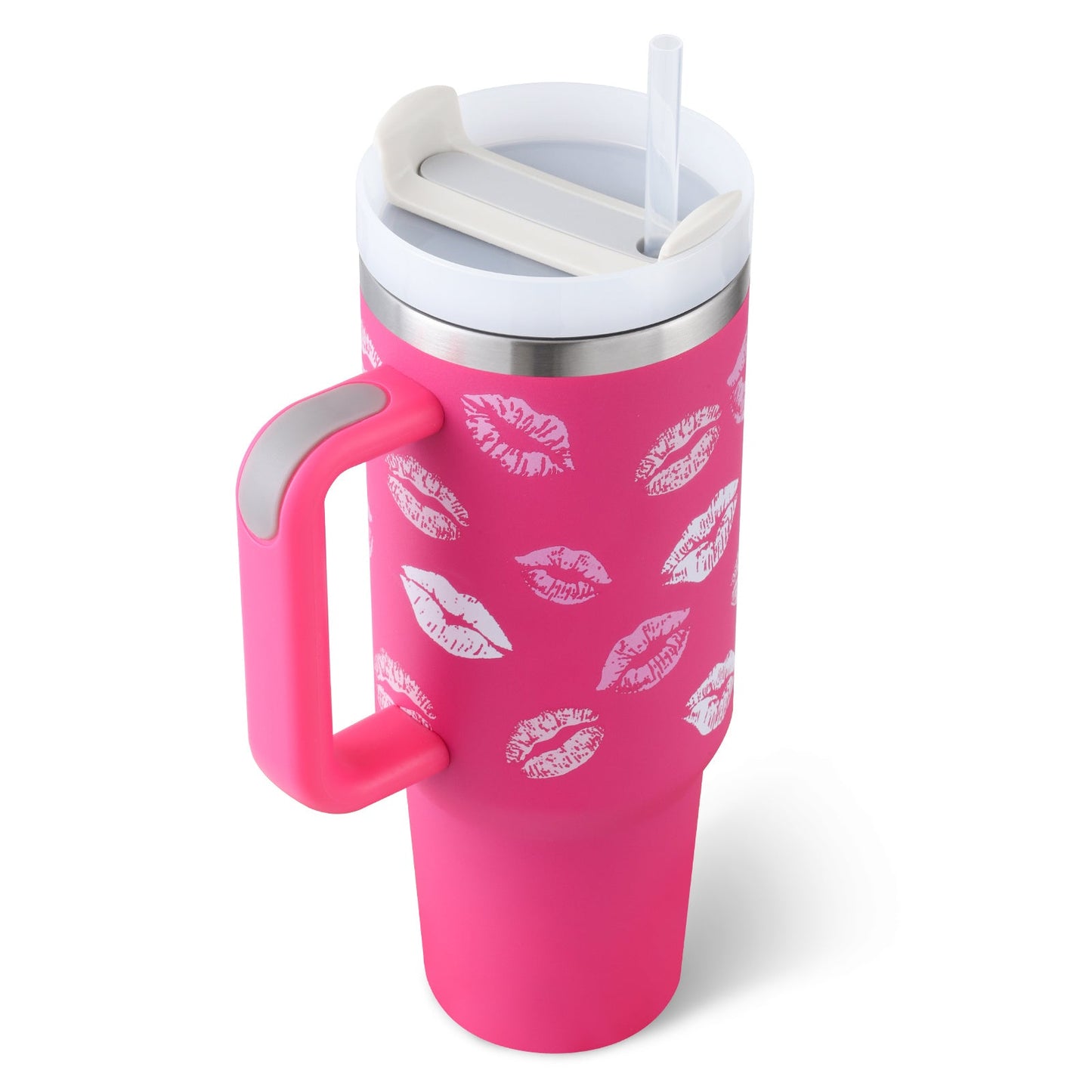 40 oz Insulated Tumbler with Handle & Straw – Spill-Proof