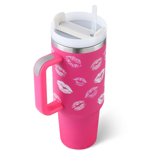 40 oz Insulated Tumbler with Handle & Straw – Spill-Proof