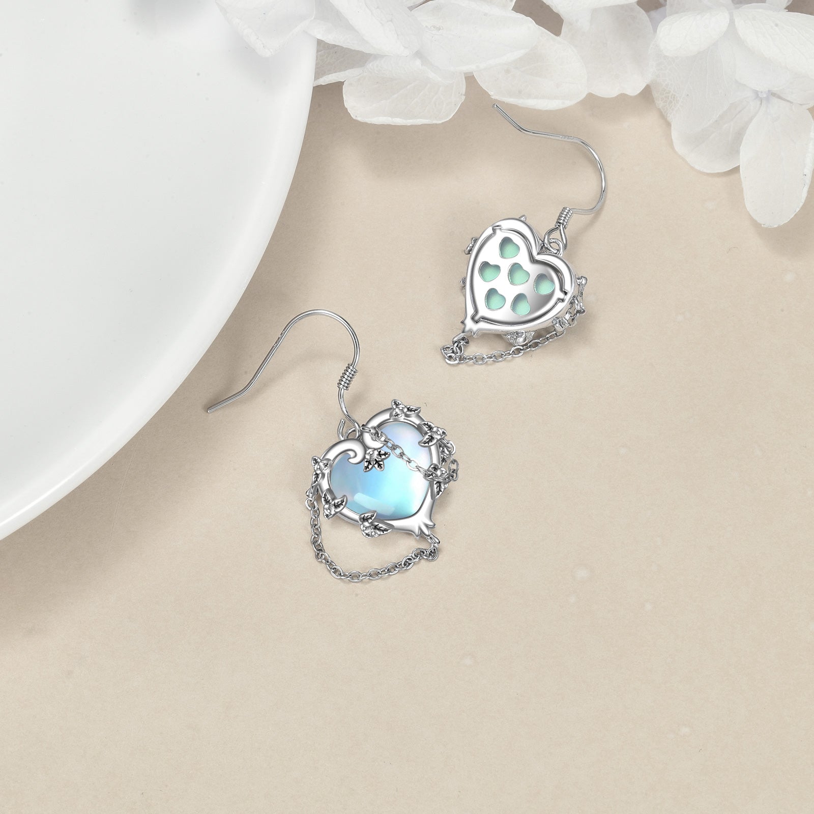 Enchanted Beauty – Moonstone Heart Earrings
