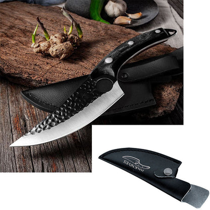Forged Butcher Knife with Sheath – Curved Blade, Steel Grip