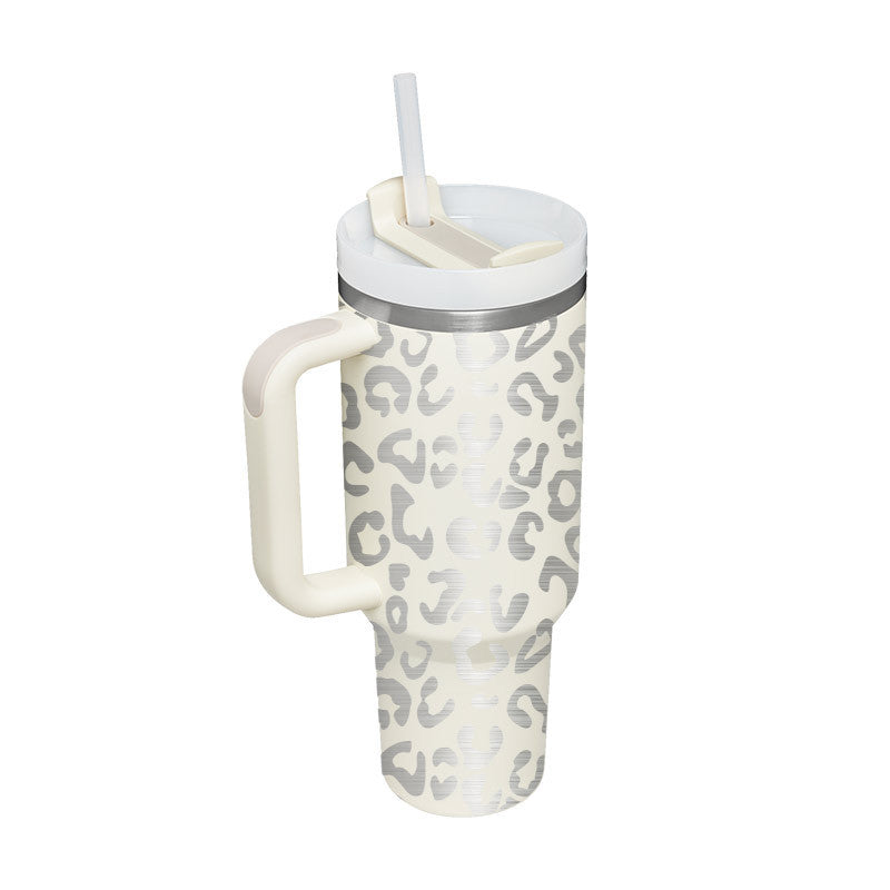 40 oz Insulated Tumbler with Handle & Straw – Spill-Proof