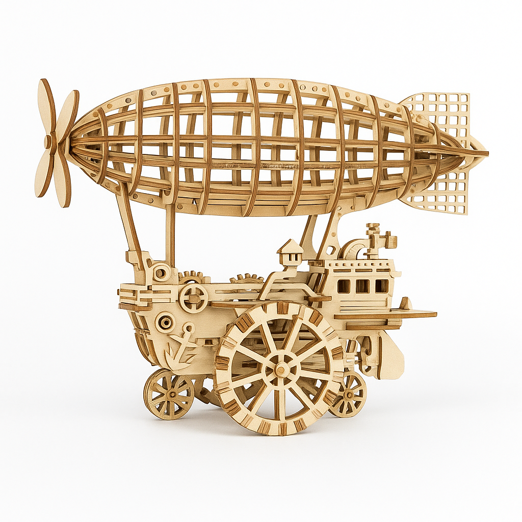 Wooden Steampunk Airship Puzzle – 3D Mechanical Model Kit