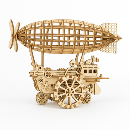 Wooden Steampunk Airship Puzzle – 3D Mechanical Model Kit