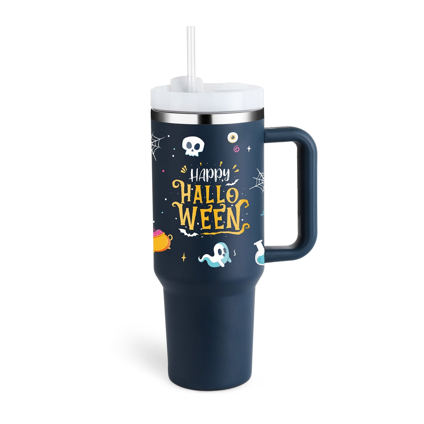 40 oz Insulated Tumbler with Handle & Straw – Spill-Proof