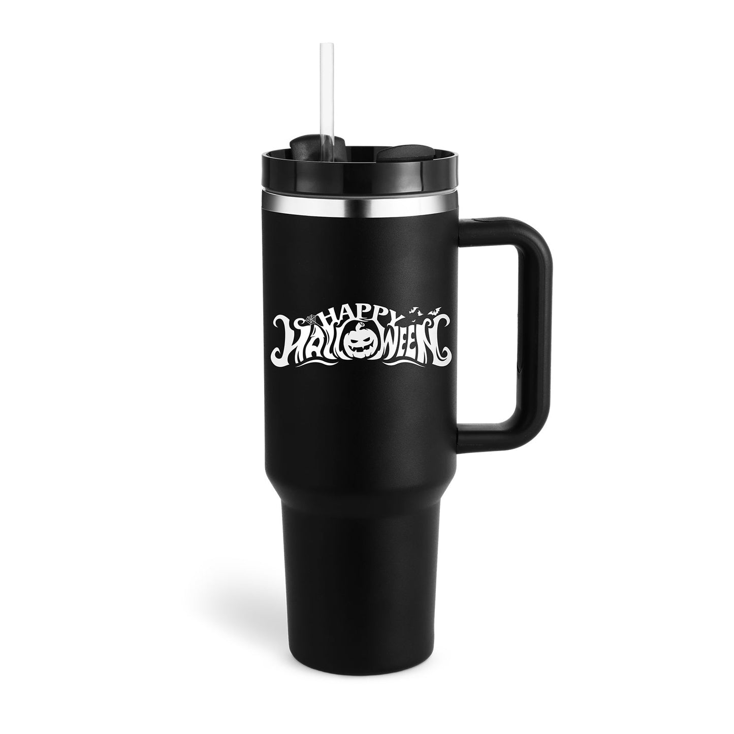 40 oz Insulated Tumbler with Handle & Straw – Spill-Proof