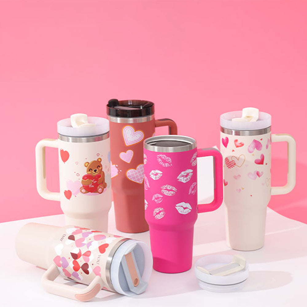 40 oz Insulated Tumbler with Handle & Straw – Spill-Proof
