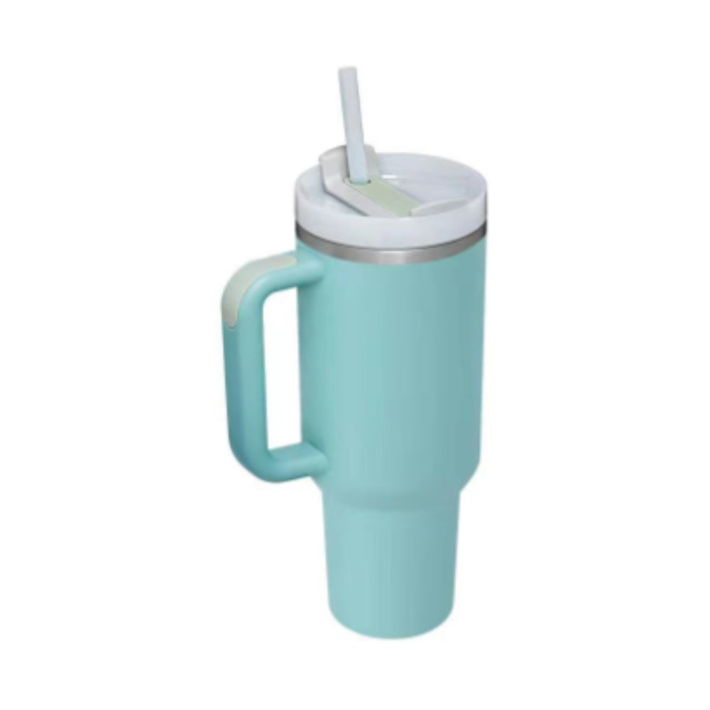 40 oz Insulated Tumbler with Handle & Straw – Spill-Proof