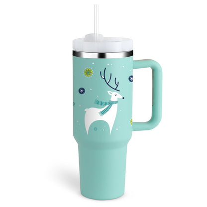 40 oz Insulated Tumbler with Handle & Straw – Spill-Proof