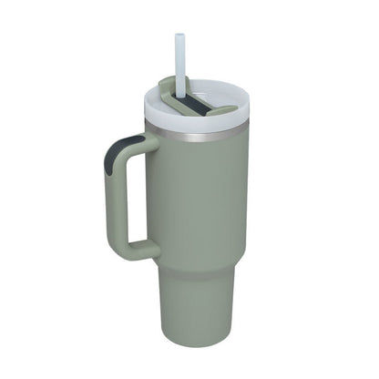 40 oz Insulated Tumbler with Handle & Straw – Spill-Proof