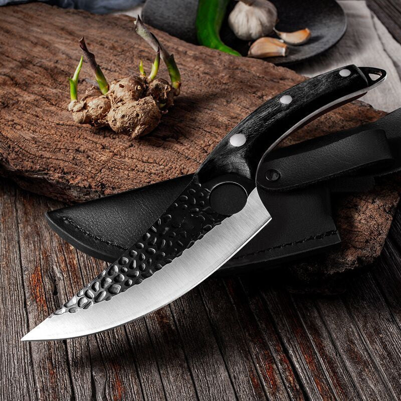 Forged Butcher Knife with Sheath – Curved Blade, Steel Grip