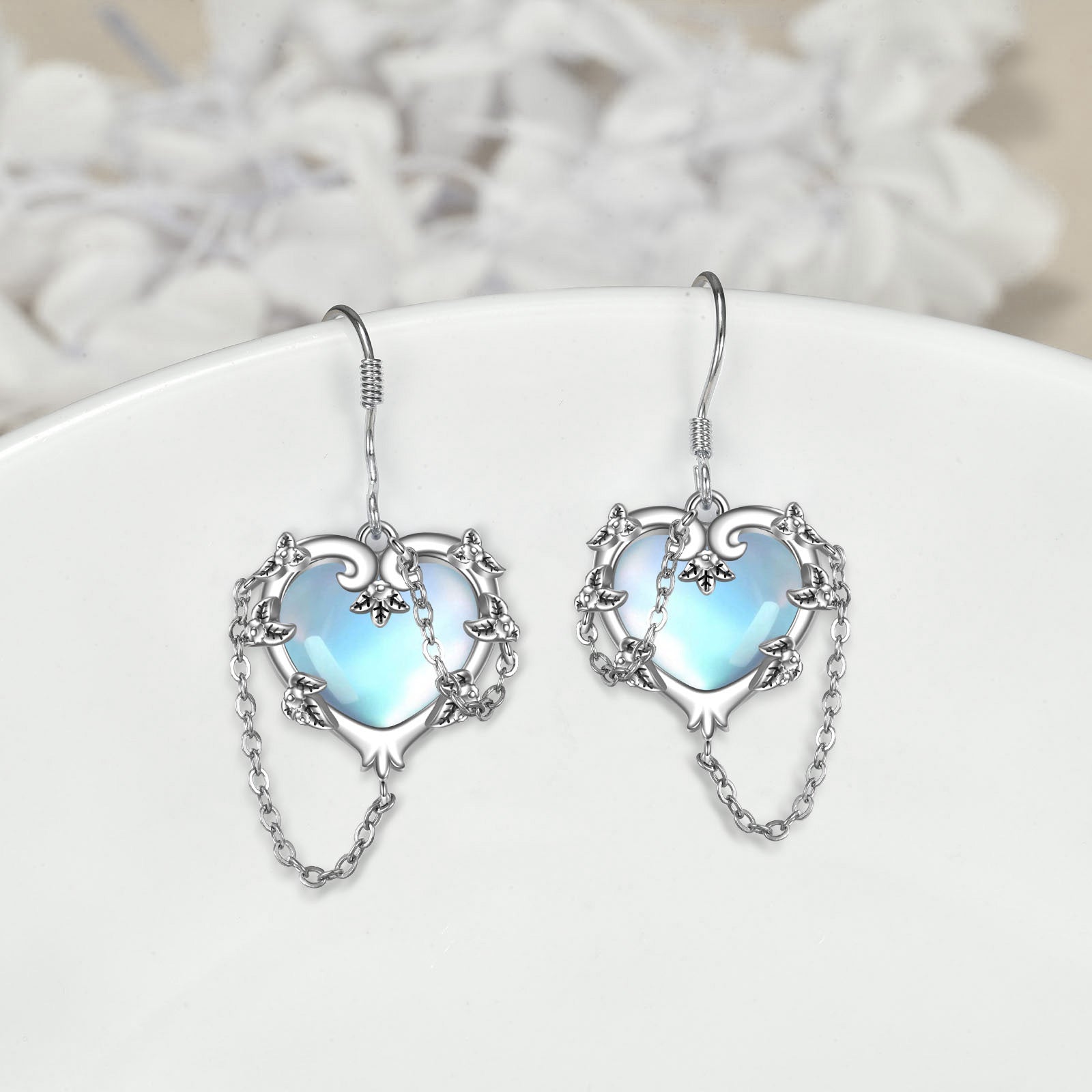 Enchanted Beauty – Moonstone Heart Earrings