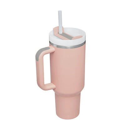 40 oz Insulated Tumbler with Handle & Straw – Spill-Proof